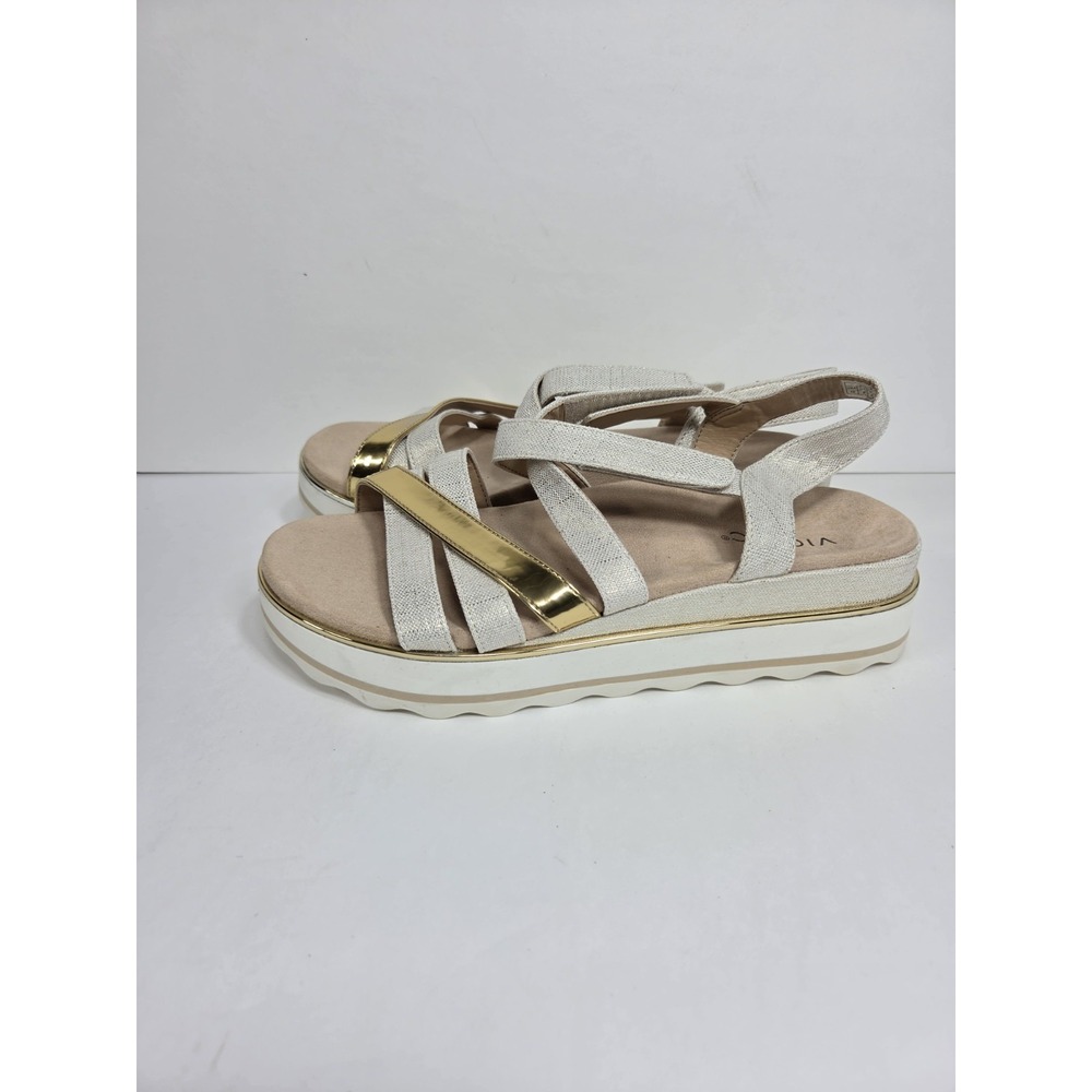 Vionic Women Sz 10 Kellyn Platform Sandals Gold Metallic Linen Strappy  Flatform